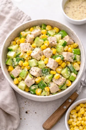 Легкий салат з куркою, огірком та яблуком