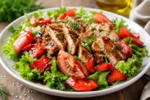 Салат із запеченою куркою та помідорами